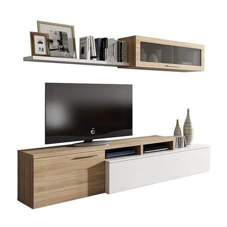 White Gloss & Oak Effect Reversible L-Shaped TV Entertainment Wall Unit Cabinet