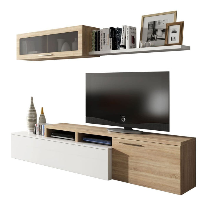 White Gloss & Oak Effect Reversible L-Shaped TV Entertainment Wall Unit Cabinet