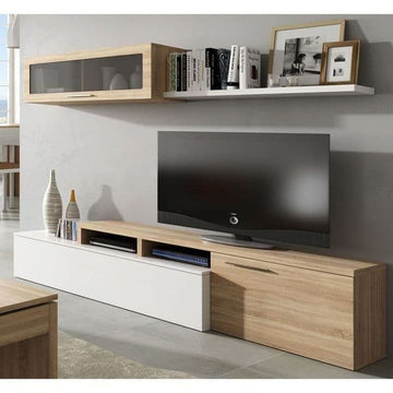 Amos Mann White Gloss And Oak Effect Reversible L-Shaped TV Entertainment Wall Unit Cabinet