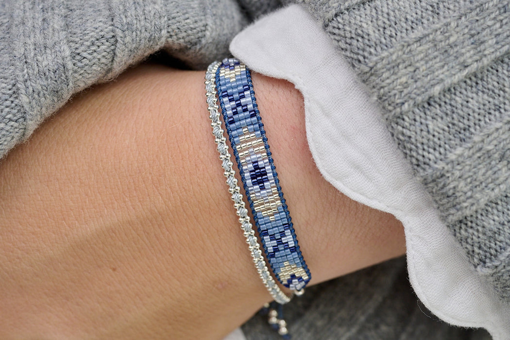 Magic Blue Friendship Beaded Silver Bracelet