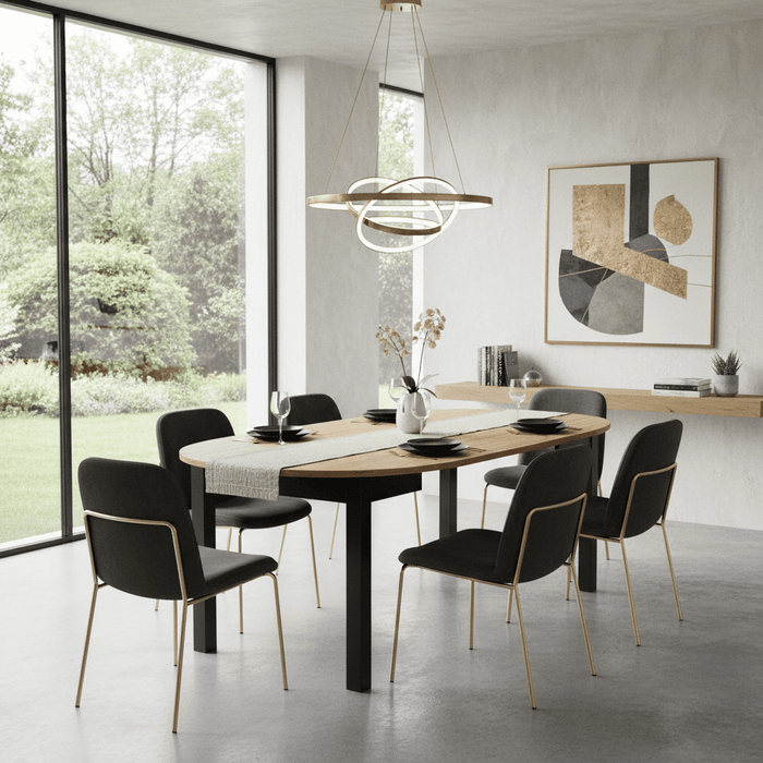 Black & Oak Effect Round Extending Dining Table - SZY-INDS2