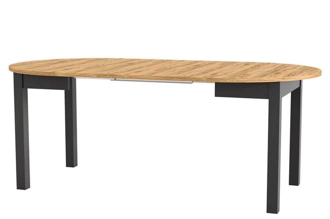 Black & Oak Effect Round Extending Dining Table - SZY-INDS2