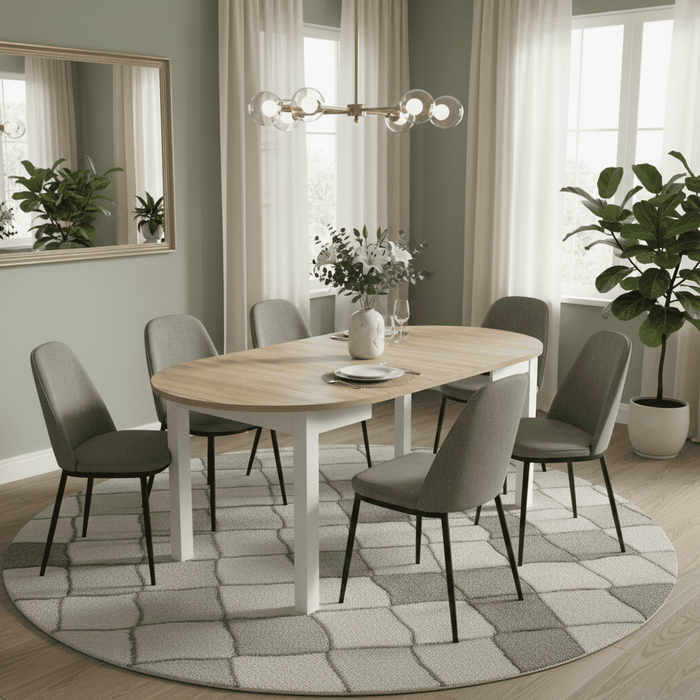 White & Oak Effect Round Extending Dining Table - SZY-INDS2OAK