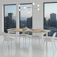 Amos Mann White And Oak Effect Round Extending Dining Table - SZY