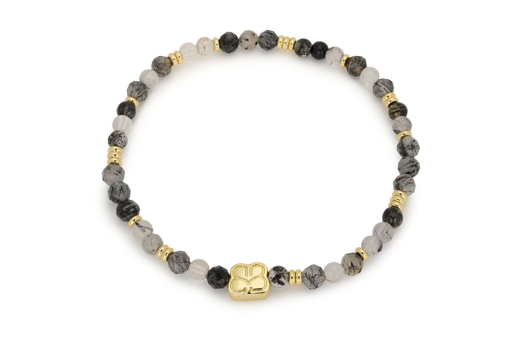 Keramas Black Rutilated Quartz Gold Bracelet Stack