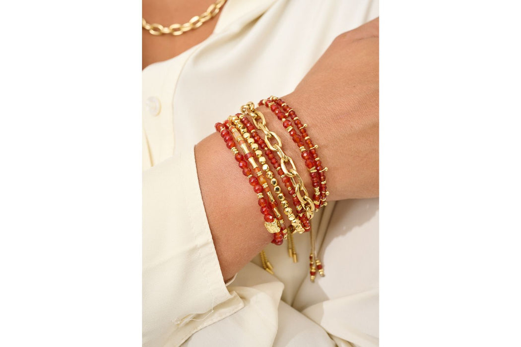 Wonder Gold & Orange Agate Gemstone Bead Bracelet