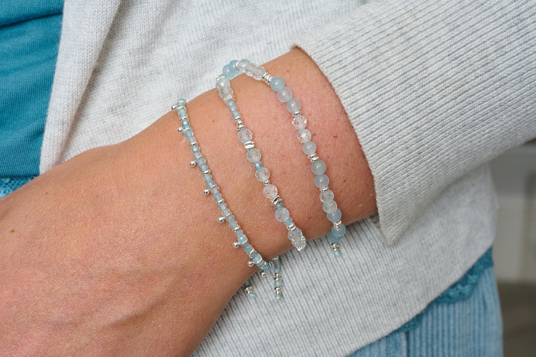 Wonder Silver & Blue Topaz Stretch Bead Bracelet