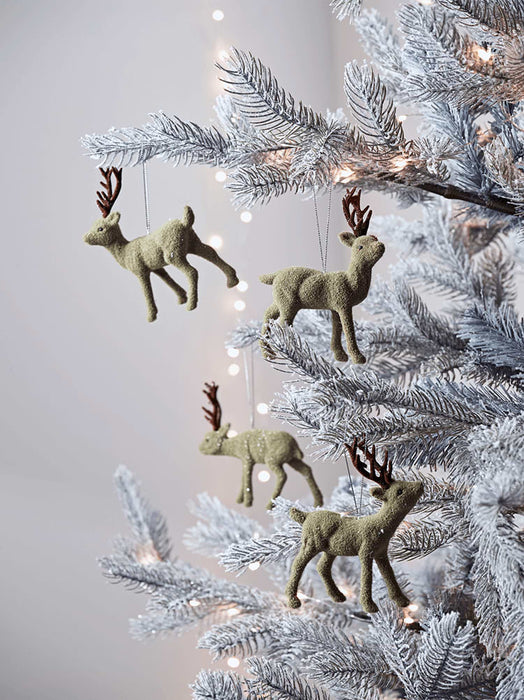Four Hanging Flocked Deer