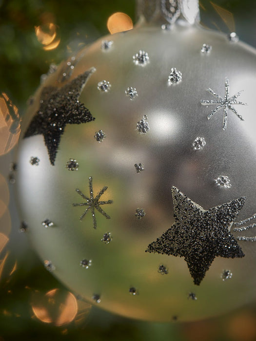 Six Luxury Silver Stars Glass Baubles
