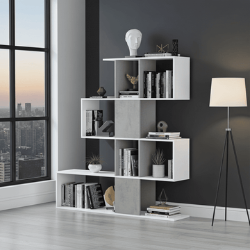 Amos Mann Artic White and Concrete Grey Bookcase