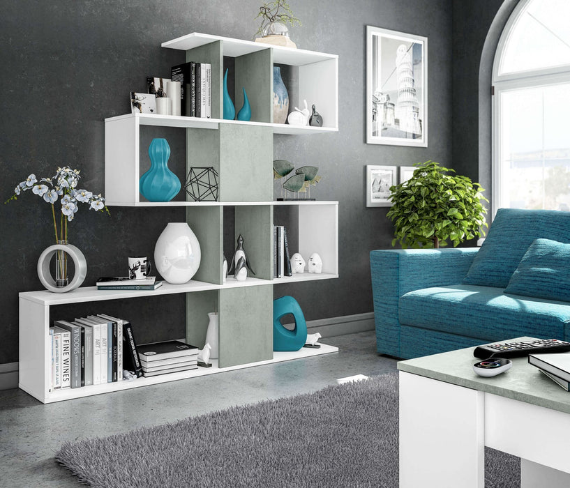 Zaga Artic White and Concrete Grey Bookcase