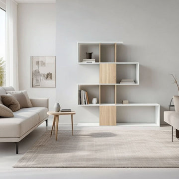 Amos Mann White And Oak Effect Gloss Bookcase