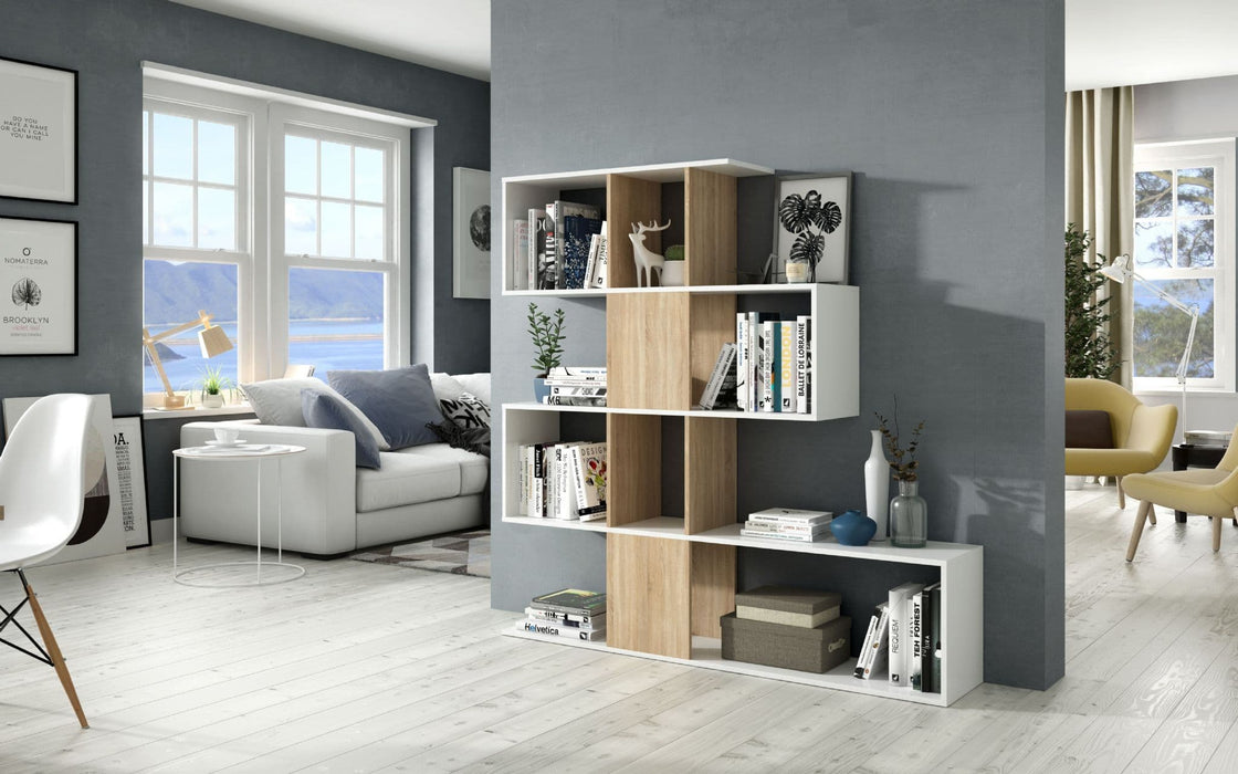 Zaga White And Oak Effect Gloss Bookcase