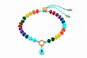 Zaha Rainbow Bead Gold Charm Carrier Bracelet