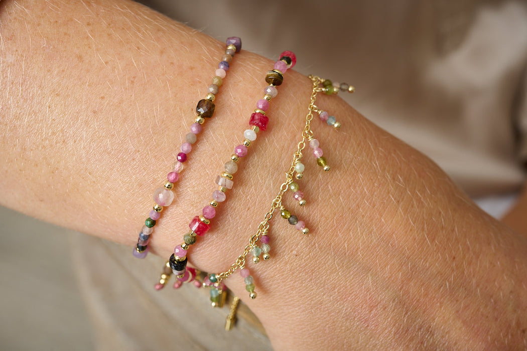 Zelda Gold & Tourmaline Gemstone Beaded Bracelet Stack